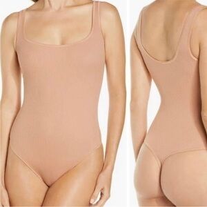 Skims ribbed scoop neck bodysuit in Sedona